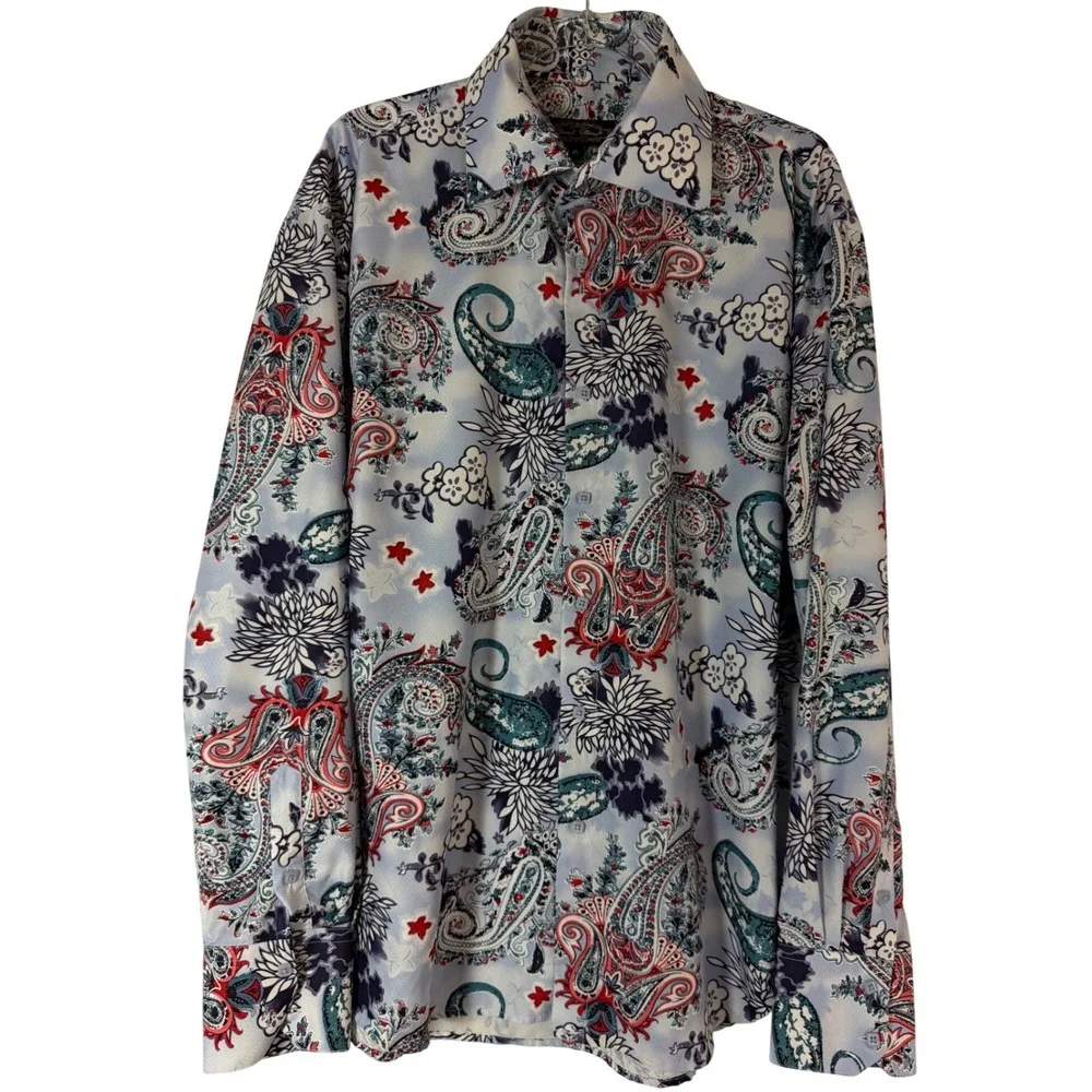 Daniel Ellissa Button Down Shirt Mens‎ XL Blue Paisley Floral cuffed Long Sleeve